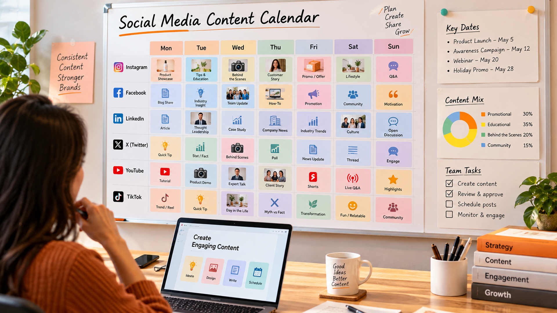 Content Calendar Spread Across A Wall 