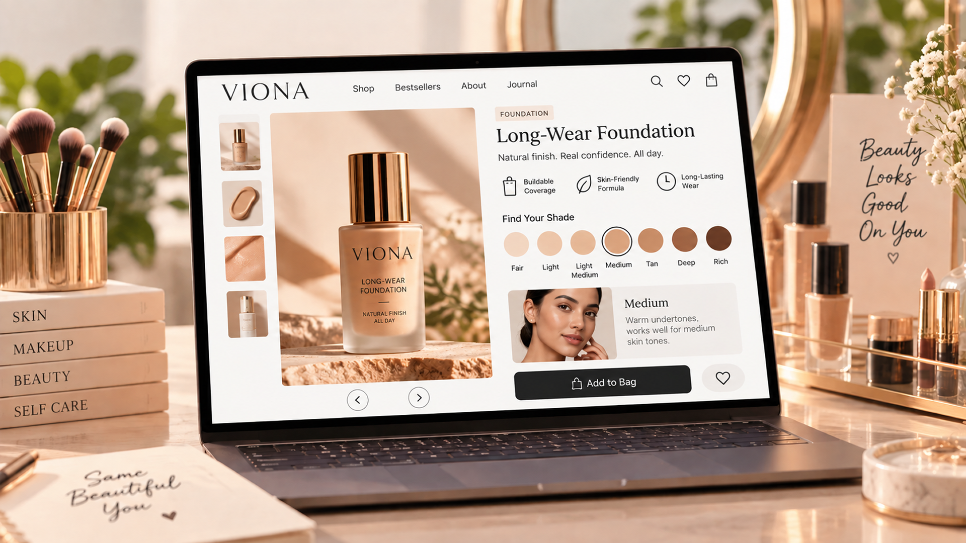 Cosmetics Product Page Showing Shade-Matching Swatches