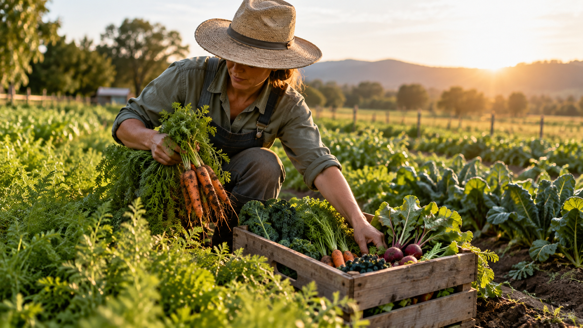 Farmer Harvesting Organic Produce In A Field