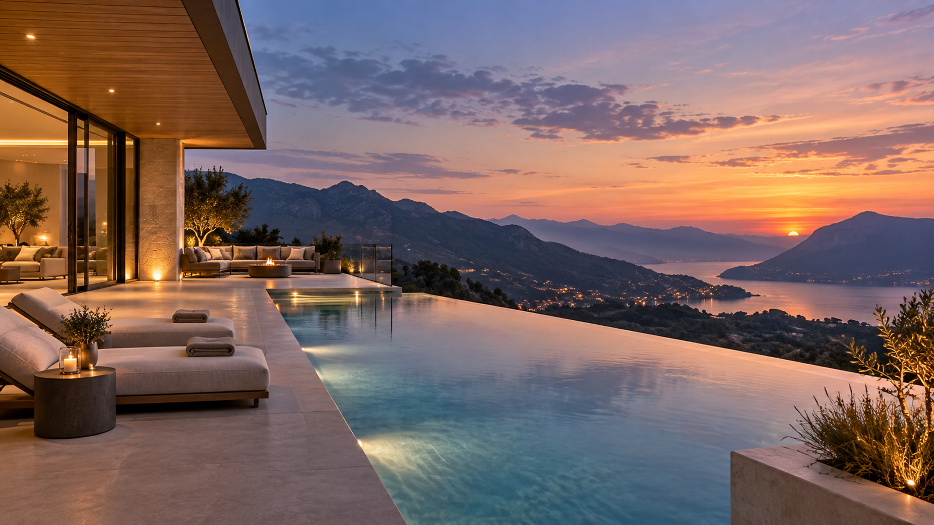 Infinity Pool Overlooking Mountains At Dusk