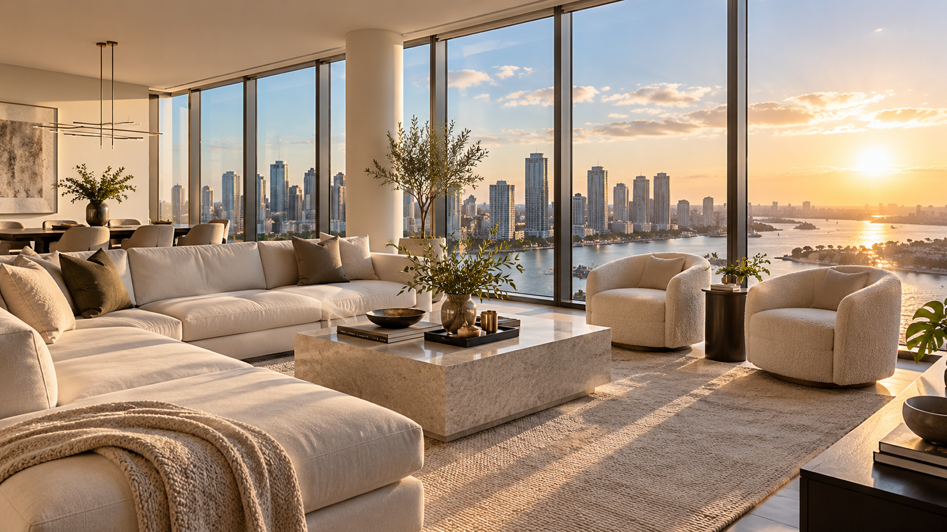 Luxury Apartment Living Room With Floor-To-Ceiling Windows