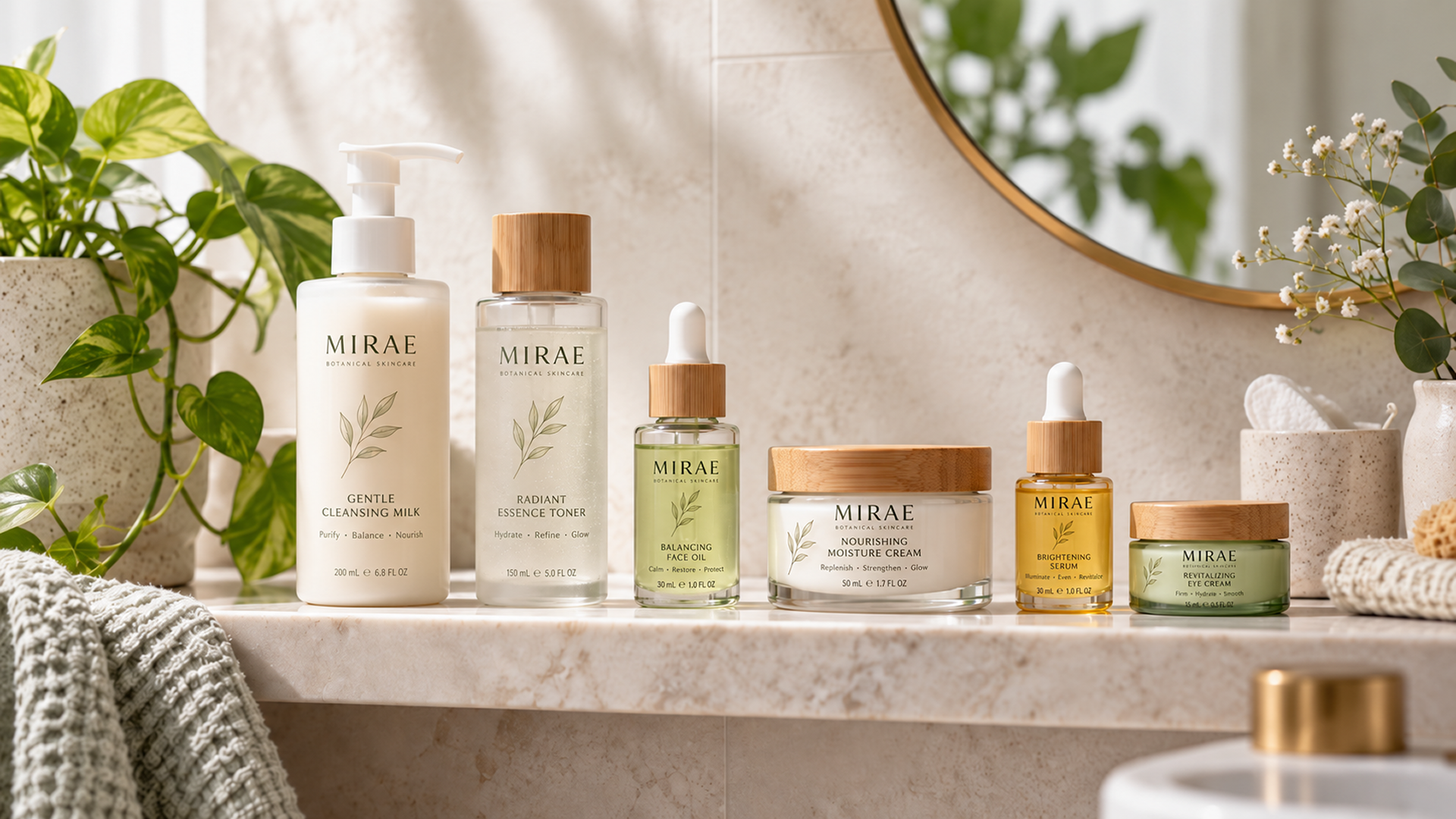 Neatly Arranged Natural Skincare Routine Bundle