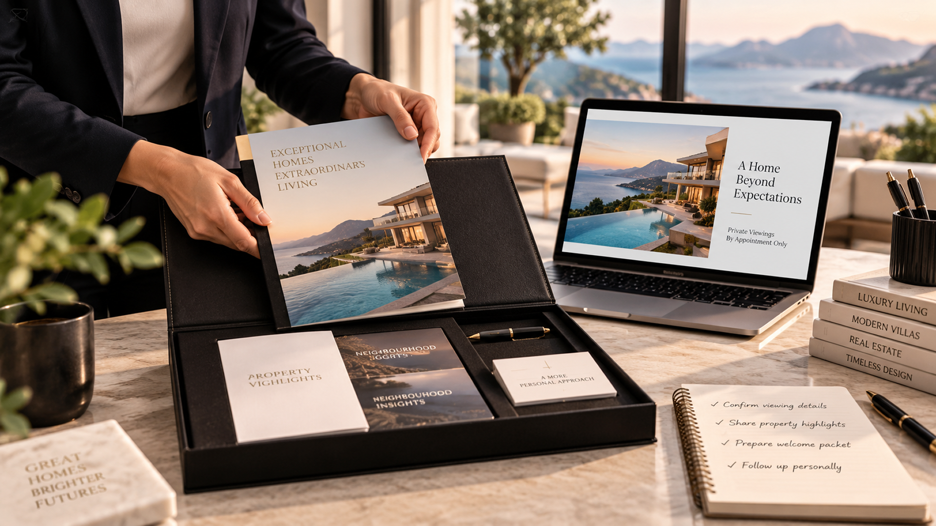Real Estate Agent Preparing A Personalized Welcome Packet